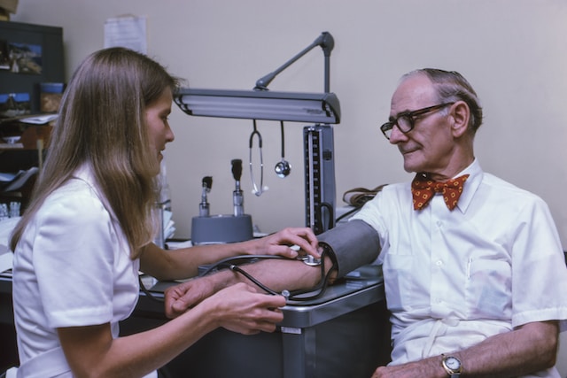 Blood pressure check during a primary care visit